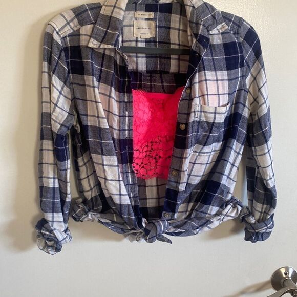 American Eagle boyfriend fit- softest-blue and white flannel size XS - Picture 11 of 12
